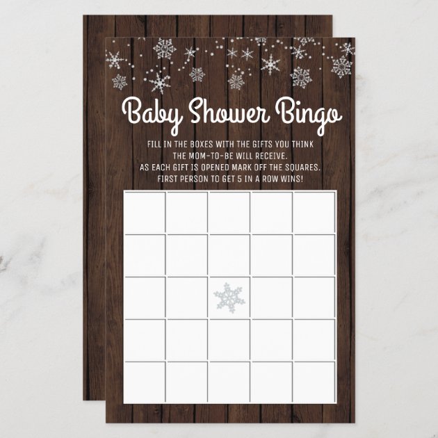Baby Shower Bingo Rustic Snowflake Baby Bingo Invitation