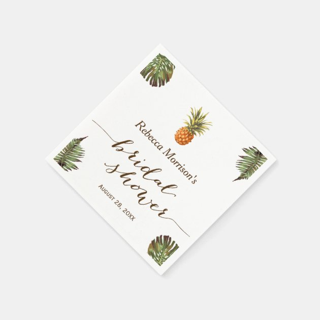Tropical Leaves Pineapple Summer Bridal Shower Paper Napkin