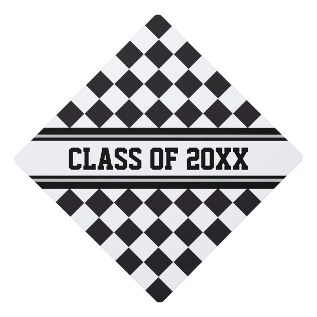 Car Racing / Chess Pattern + Your Backgr. & Ideas Graduation Cap Topper