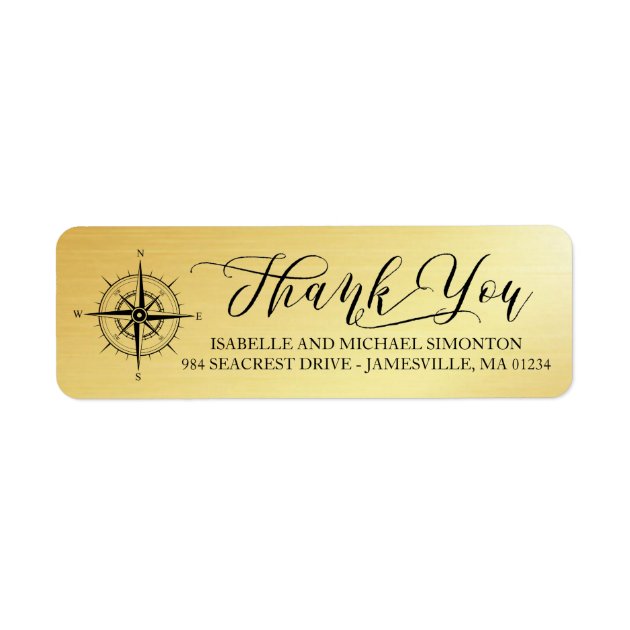 Gold Thank You Return Address Labels With Compass