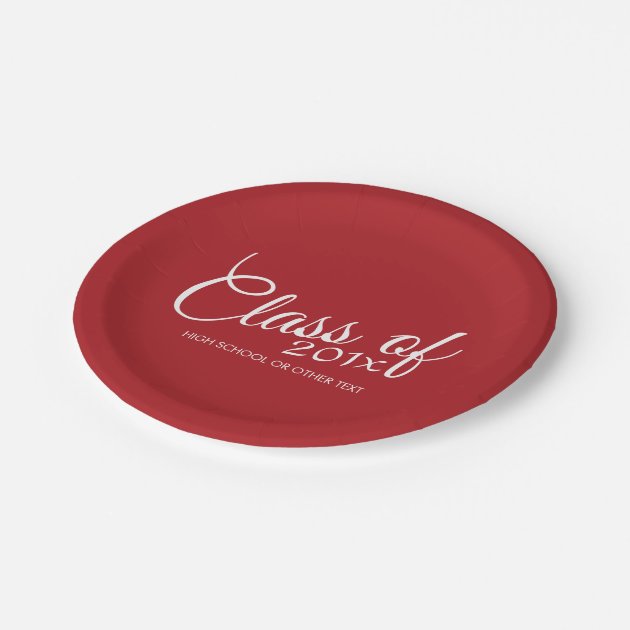 Red Graduation Class Of Custom Year And Text Paper Plate