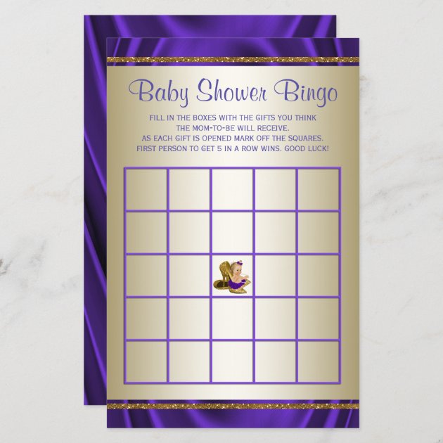Purple Baby Shower Bingo Girl Baby Shower Games