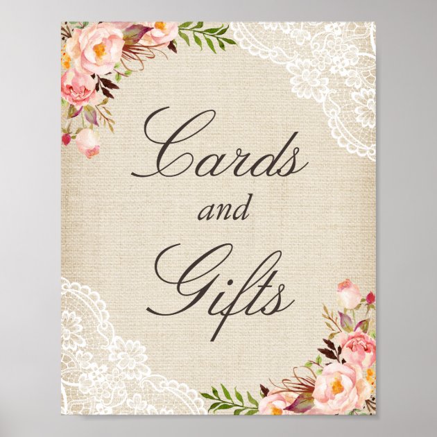 Cards & Gifts Sign - Rustic Burlap Lace Floral
