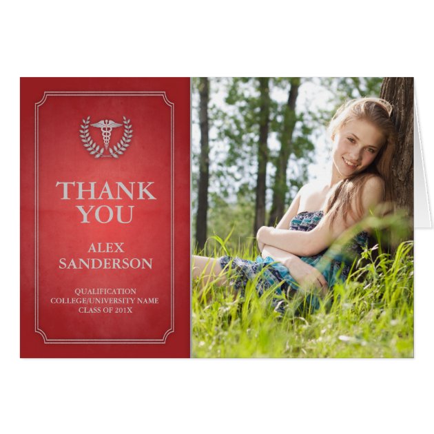 Red/Silver Doctor Or Nurse Graduation Thank You Card