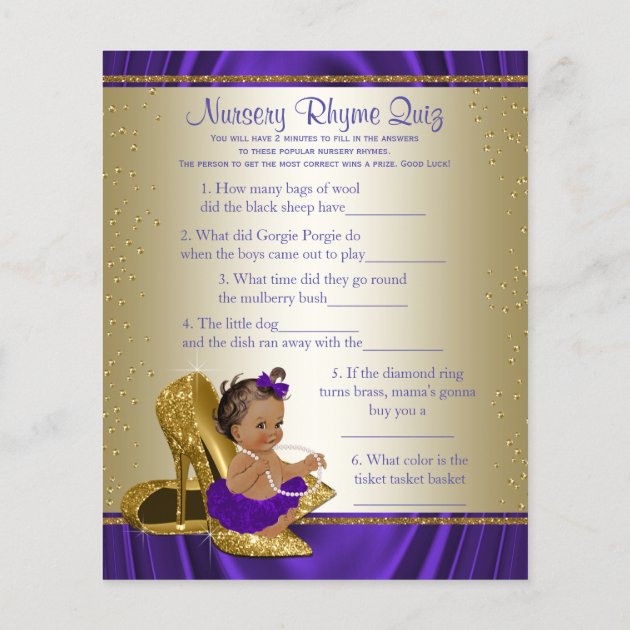 Purple And Gold Ethnic Girl Baby Shower Games