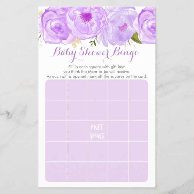 Purple Floral Baby Shower Bingo Game