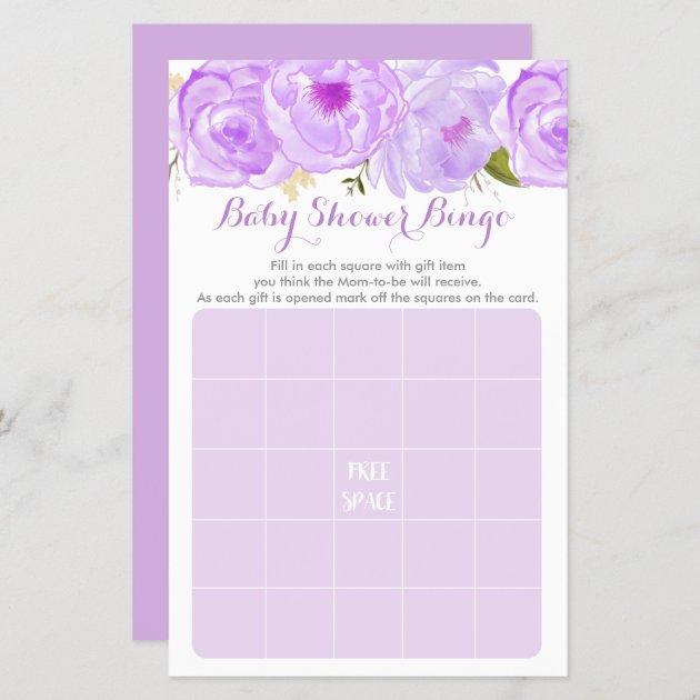 Purple Floral Baby Shower Bingo Game