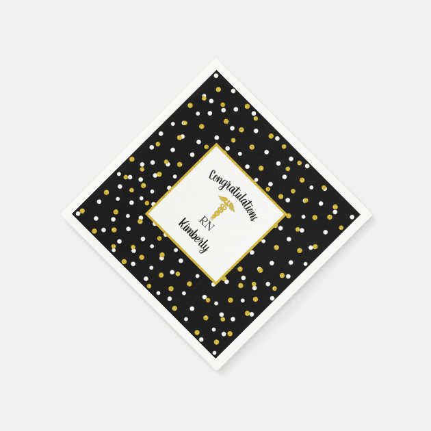 Nurse Graduation Party Decor, Black Gold Confetti Paper Napkin
