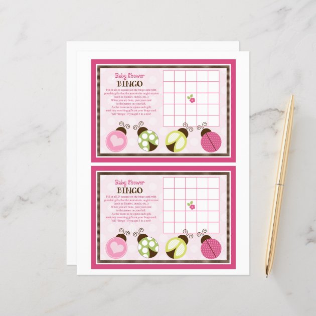 Pretty Ladybugs "Baby Shower Bingo" Sheet