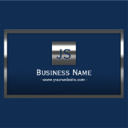 Monogram Navy Blue Modern Metal Frame Professional Business Card ...