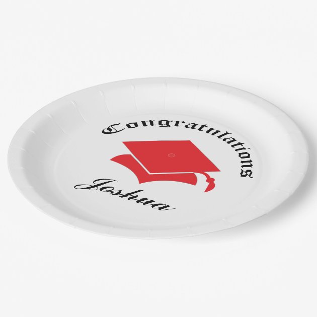 Customizable Congrats On Graduation Plates - Red