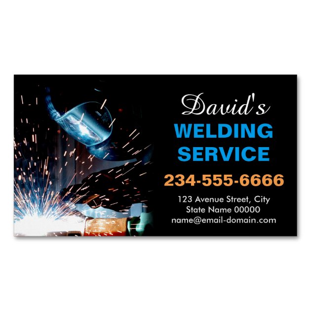 Professional Metal Welding Fabrication Contractor Business Card Magnet (front side)