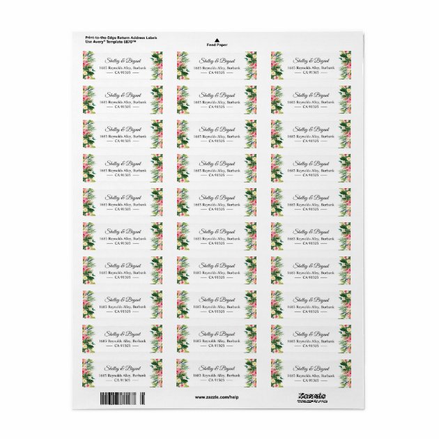 Summer Tropical Floral Leaves Personalized Label