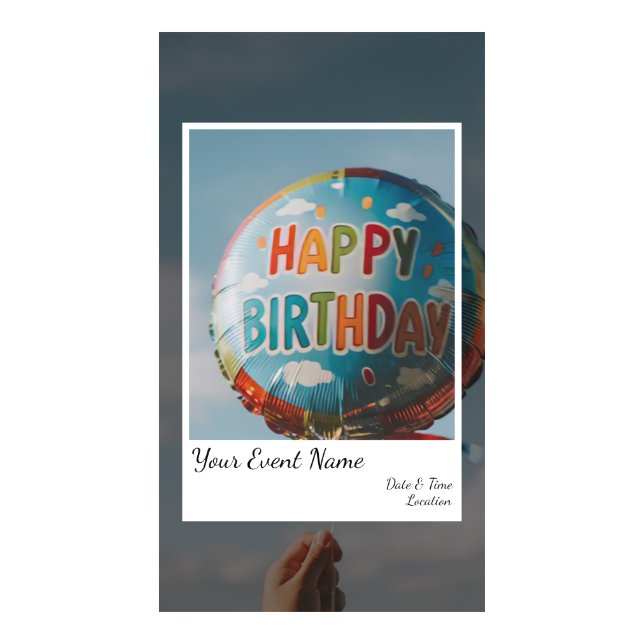 Retro Polaroid Style Happy Birthday Balloon  Digital Templates (Front)