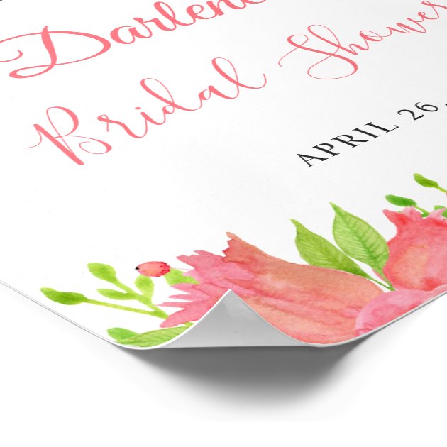 Watercolor Coral Pink Floral Bridal Shower Sign