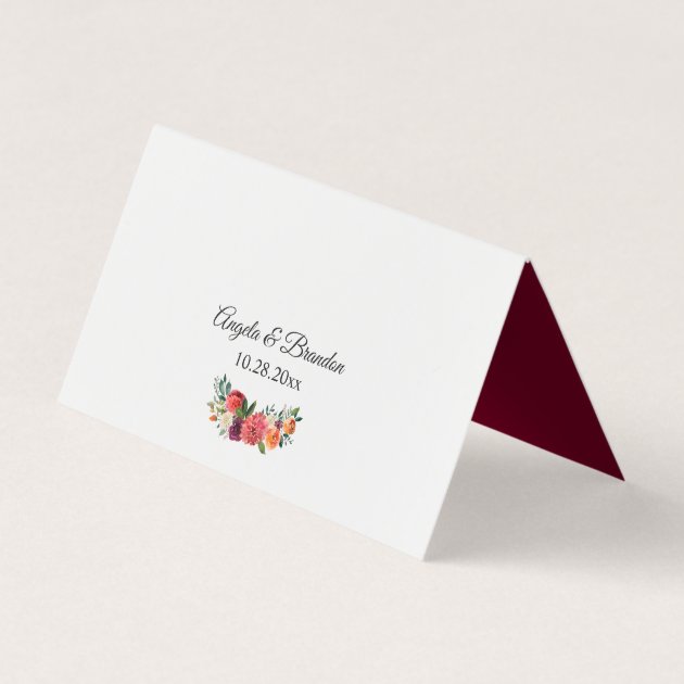 Rustic Bloom Burgundy Red Floral Wedding Table Place Card