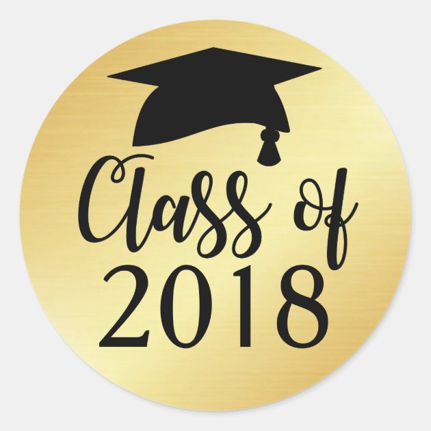 Gold And Black Class Of 2018 Graduation Favor Classic Round Sticker