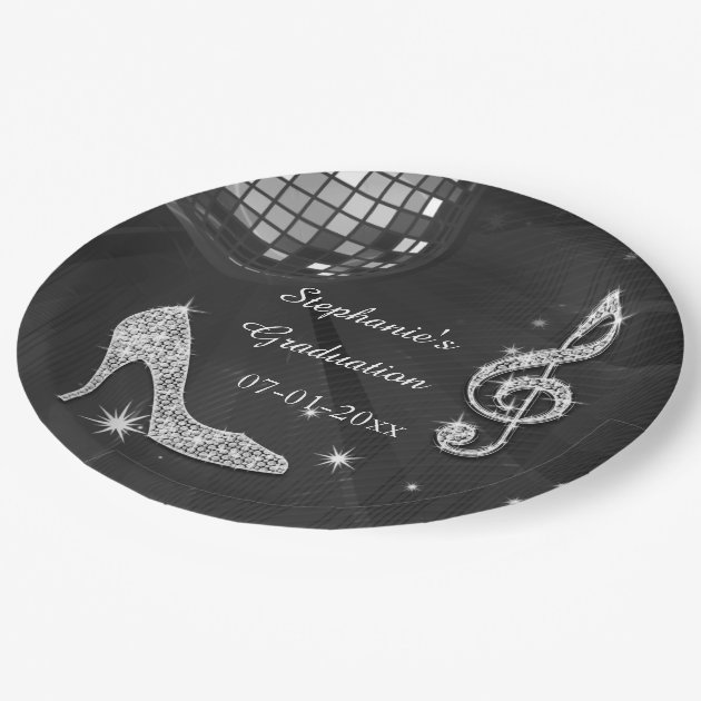 Black/Silver Disco Ball And Heels Graduation Paper Plate