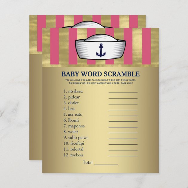 Girls Nautical Anchor Hat Baby Shower Games