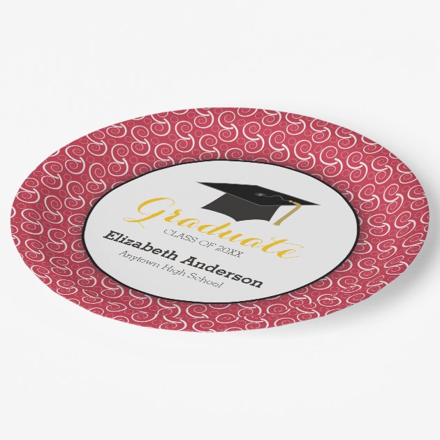 Red And Yellow, Personalized Graduation Paper Plate