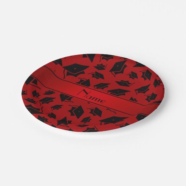 Personalized Name Red Graduation Cap Paper Plate