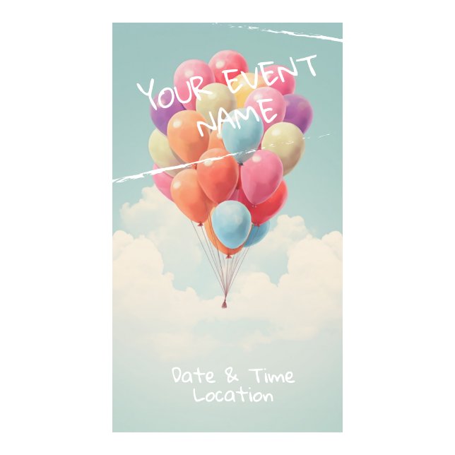 Dreamy Watercolor Balloon Bouquet Sky Birthday Digital Templates (Front)