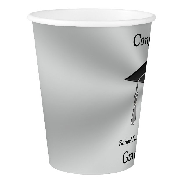 Silver Black Personalized Graduation Paper Cups