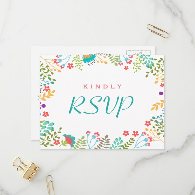 Modern Chic Floral RSVP Response Invitation Postcard