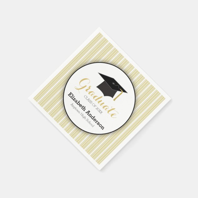 Gold Stripes And Hat Personalized Graduation Paper Napkin