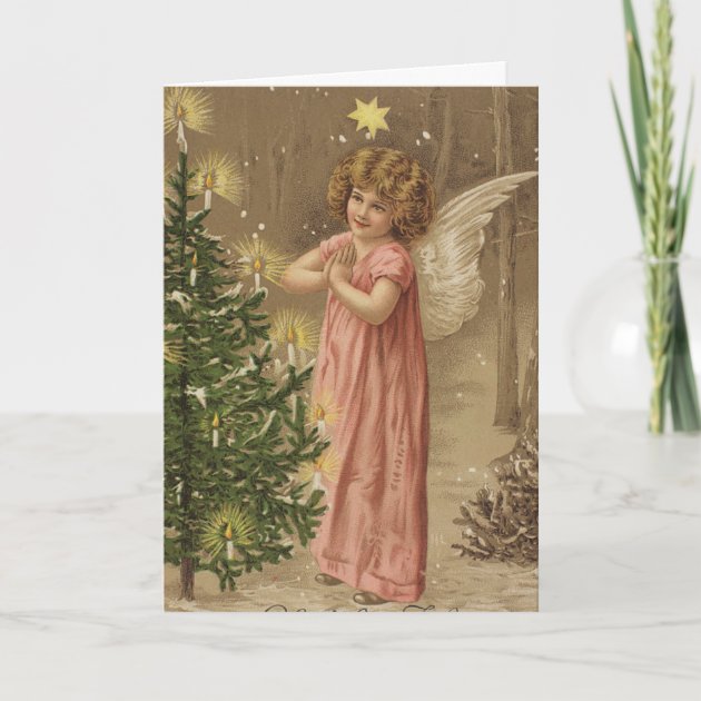 Colorful Vintage Pink Christmas Angel Invitation
