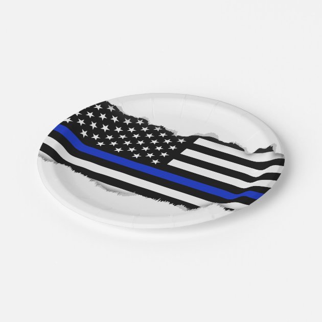 Thin Blue Line American Flag Paper Plate
