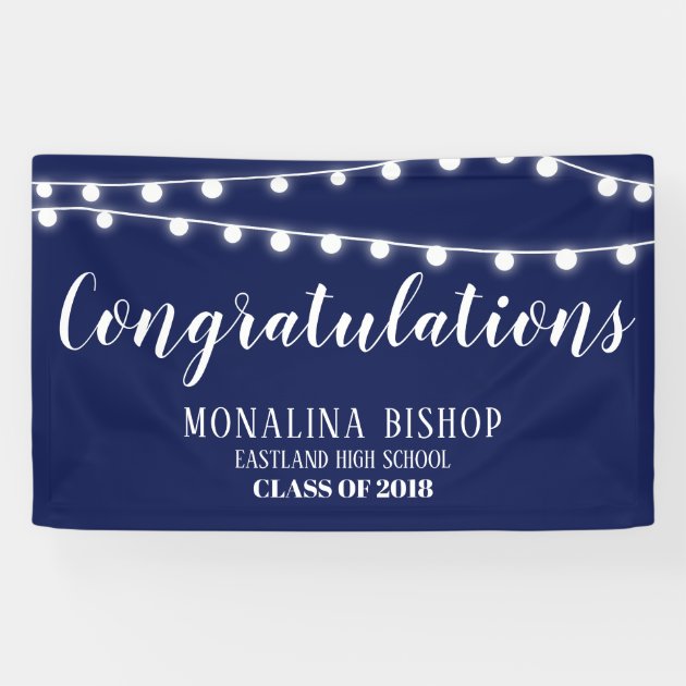 Navy Blue String Of Lights Congratulation Graduate Banner