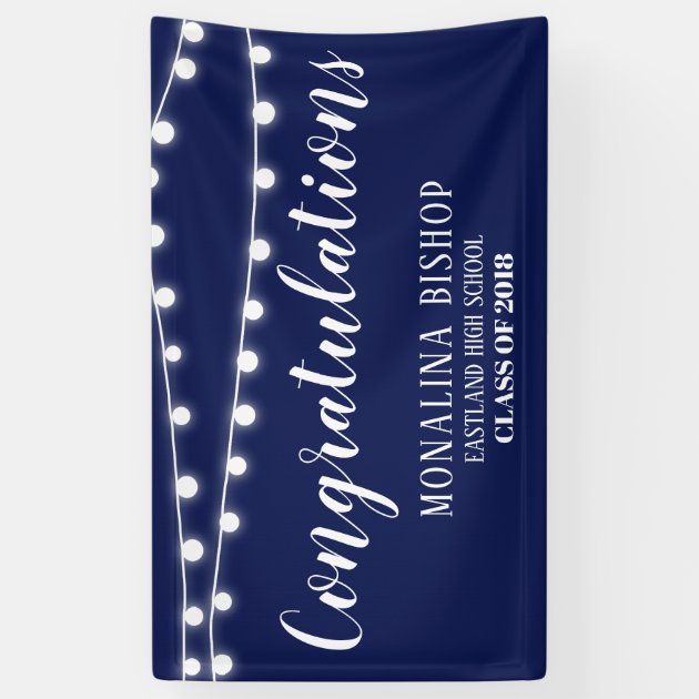 Navy Blue String Of Lights Congratulation Graduate Banner