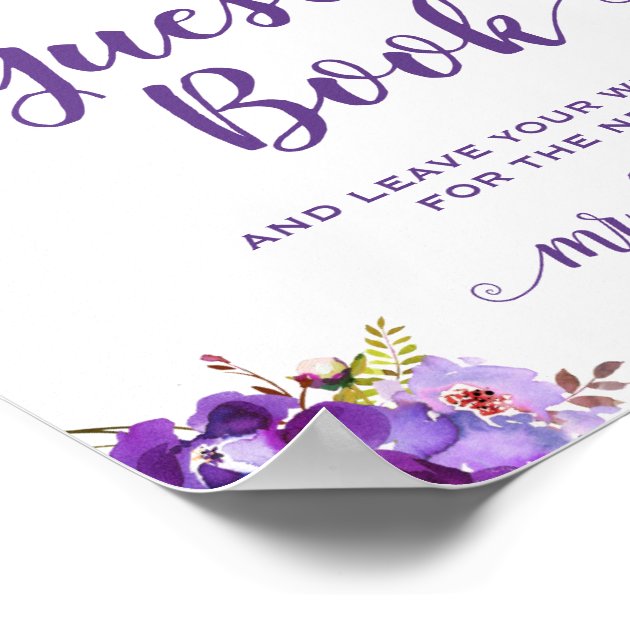 Sign Our Guestbook Violet Purple Floral Sign