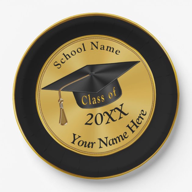 Personalized Black And Gold Graduation Plates