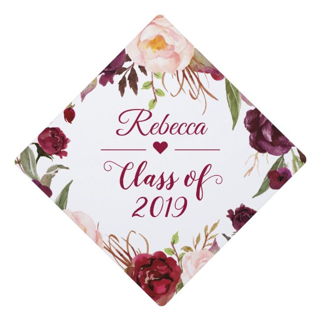 Class Of 2018 Burgundy Blush Floral Graduate Graduation Cap Topper