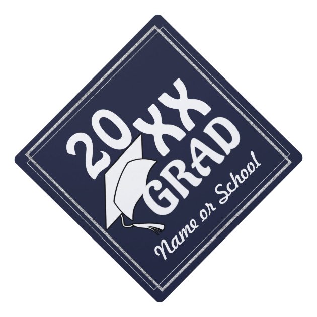 20XX Grad W/ Silver Border (Changeable Background) Graduation Cap Topper