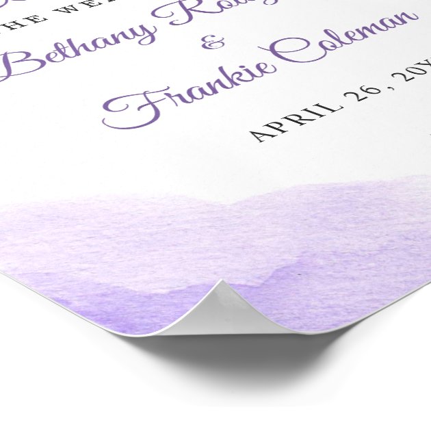 Chic Pastel Purple Watercolor Floral Wedding Sign