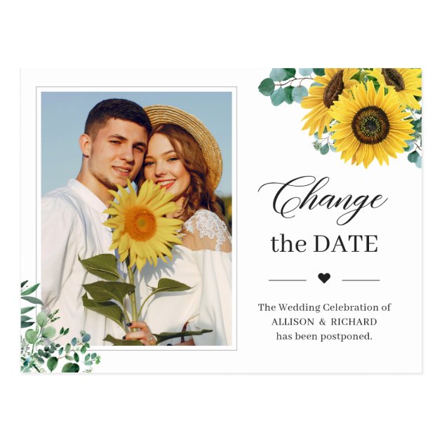 Change the Date Classy Sunflower Eucalyptus Photo Postcard