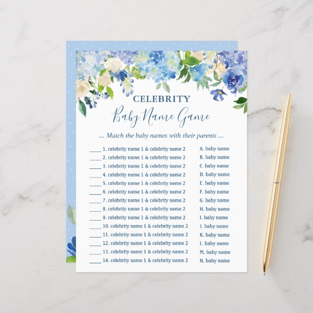 Celebrity Baby Names Game Blue Hydrangea Floral