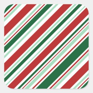 Diagonal Red, Green, White Candy Stripes Square Sticker