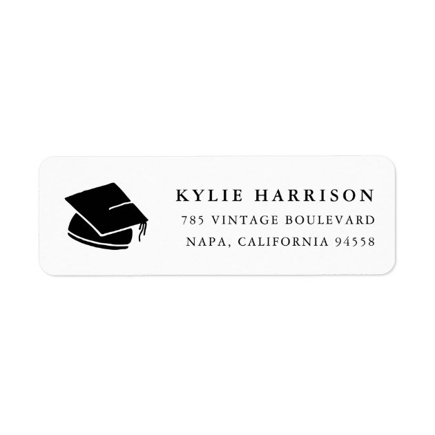Grad Cap | Black & White Graduation Return Address Label