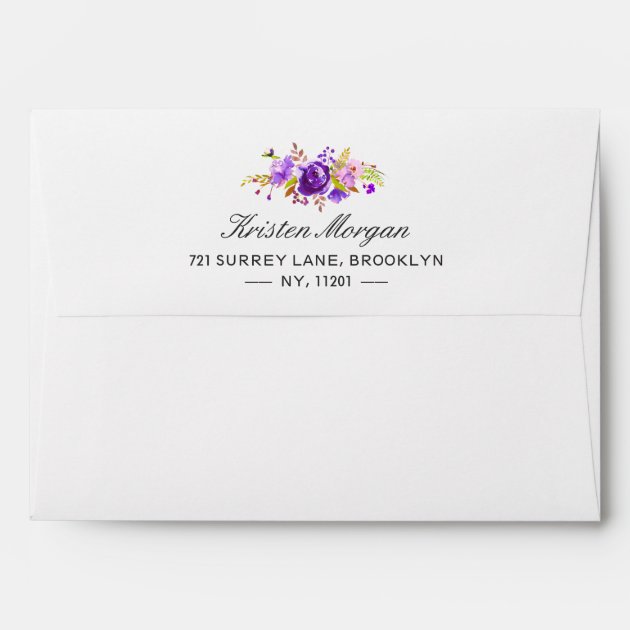 Violet Purple Watercolor Floral For 5x7 Invitation Envelope