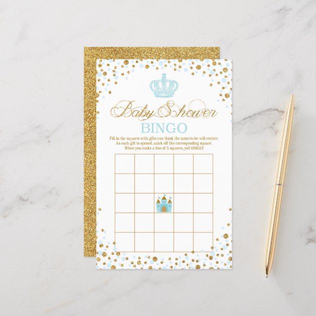 Glitter Blue Royal Crown Prince Baby Shower Bingo