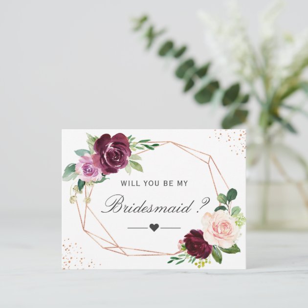 Modern Purple Floral Be My Bridesmaid Proposal Invitation Postcard