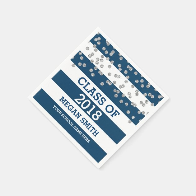 Blue Stripes Silver Dots Class Of 2018 Graduation Paper Napkin