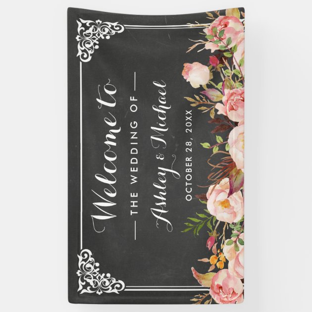 Wedding Party Vintage Chalkboard Rustic Floral Banner