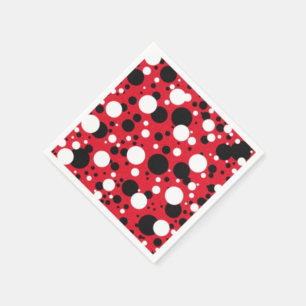 Mouse Red Black Party Polka Dot Cocktail Napkins