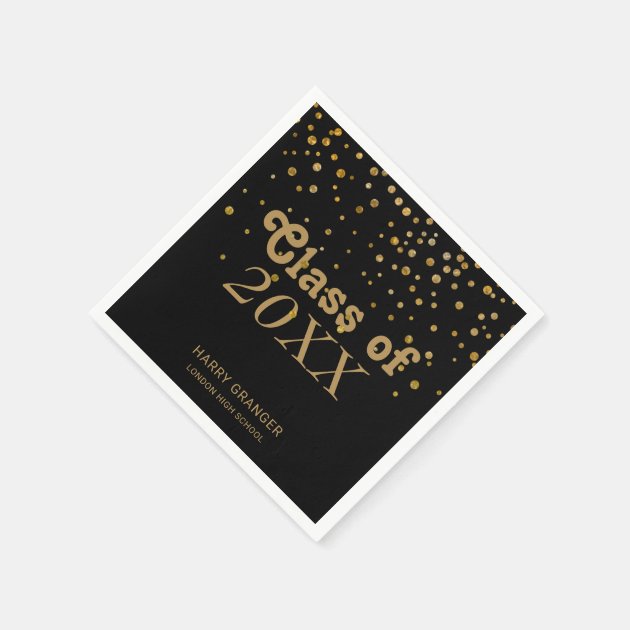 Black Gold Glitter Confetti | Graduation Party Napkin