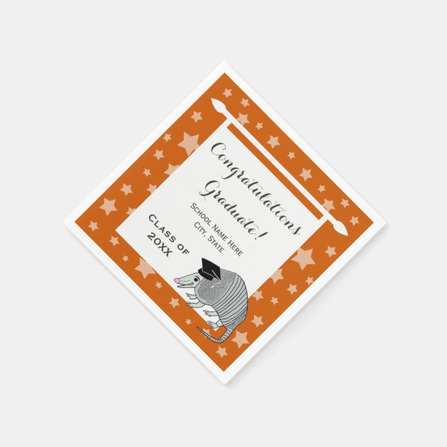 Personalized Orange Armadillo Stars Graduation Paper Napkin